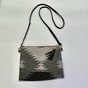 Black and Gray Aztec Print Fabric Crossbody Purse or Wristlet Handbag